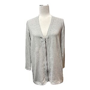 Eileen Fisher Womens Light Grey Heather Tencel Zip Front Longline Cardigan Small